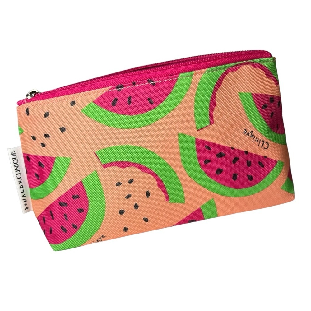 Clinique + David Cosmetic Bag/Pouch-Pink/Green Watermelon NEW - Picture 1 of 9